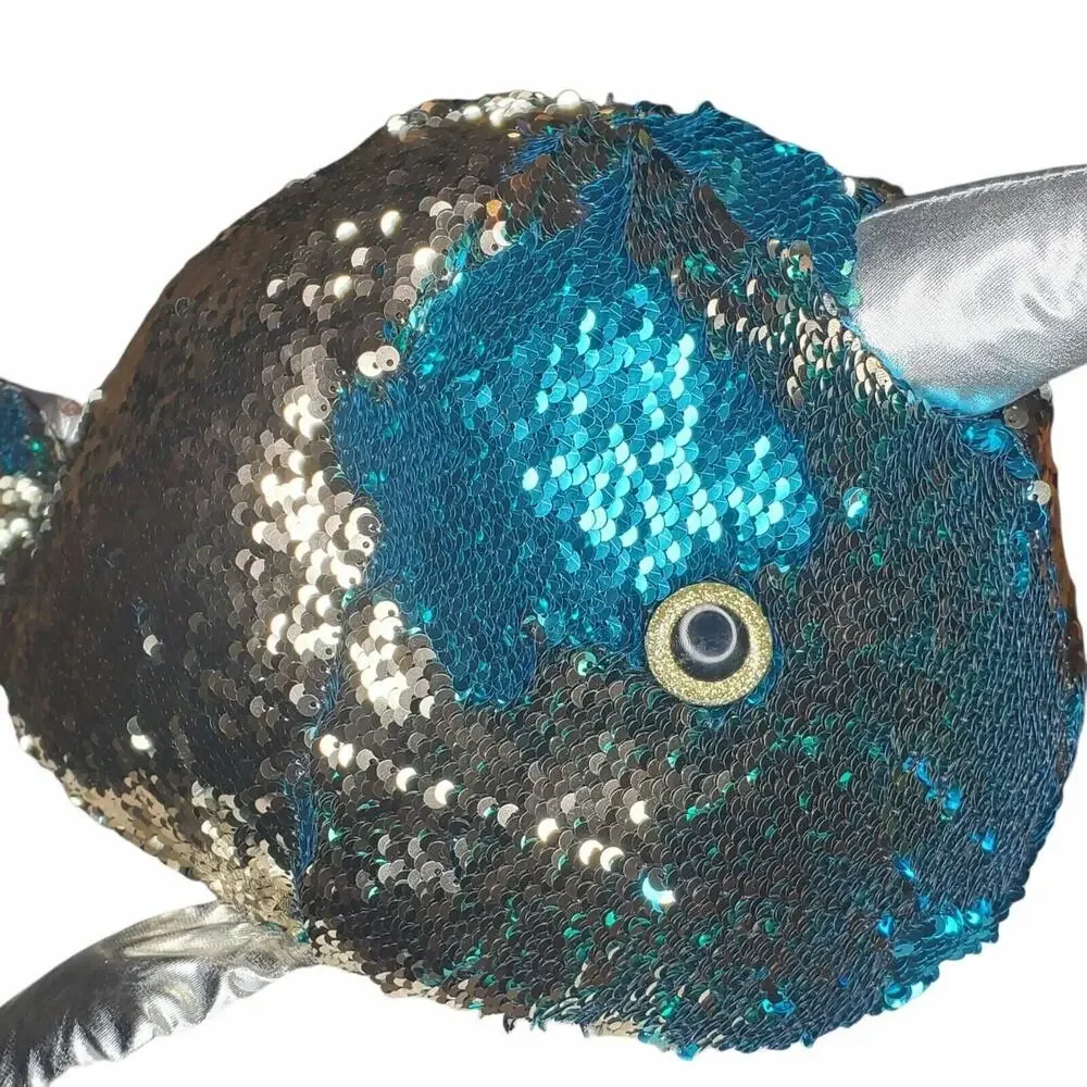 Dan Dee Collectors Choice Narwhal Whale 2 sided sequin sparkles Large plush
